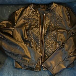 Black Quilted Faux Leather Jacket